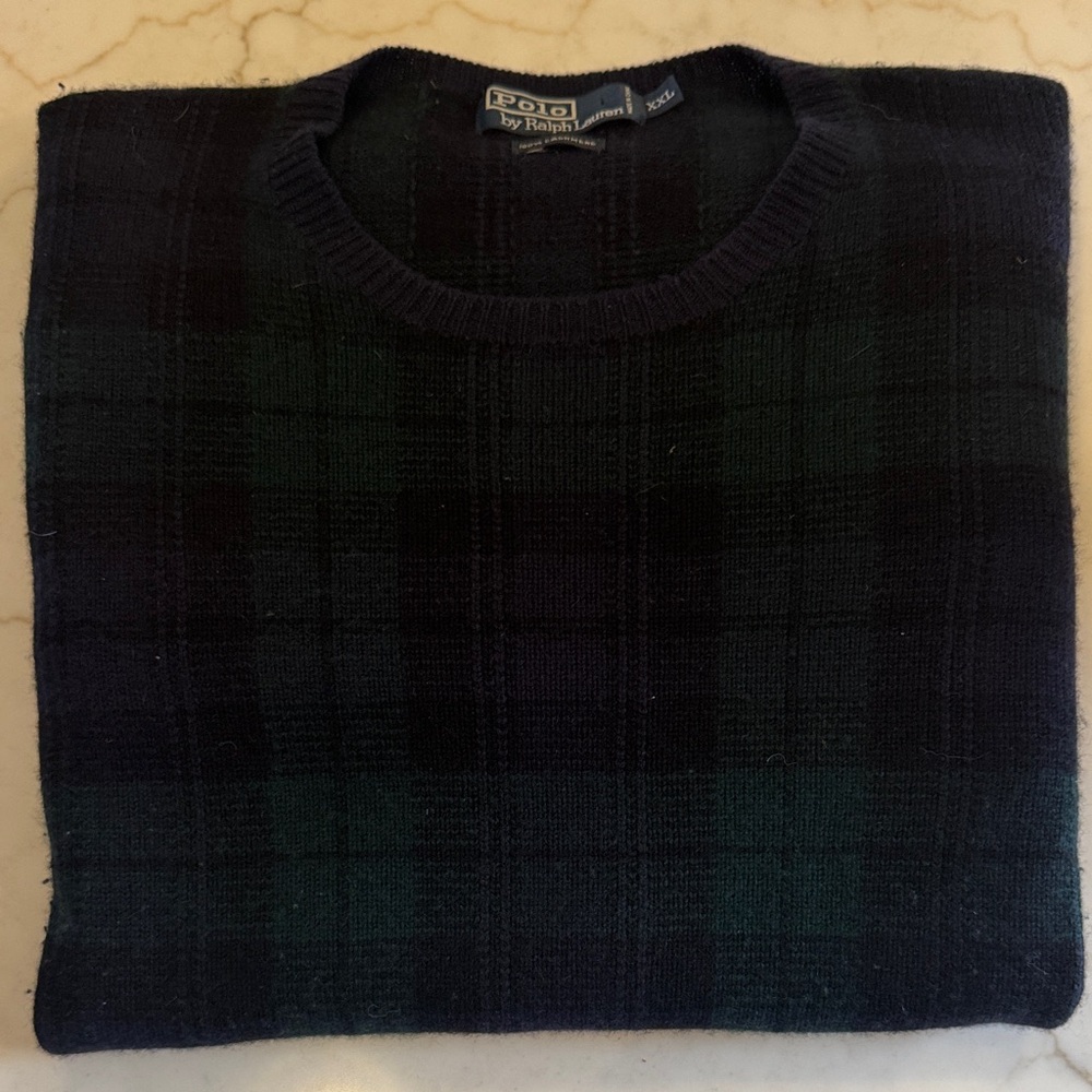 Polo by Ralph Lauren Men's Black Watch Plaid Cashmere Sweater